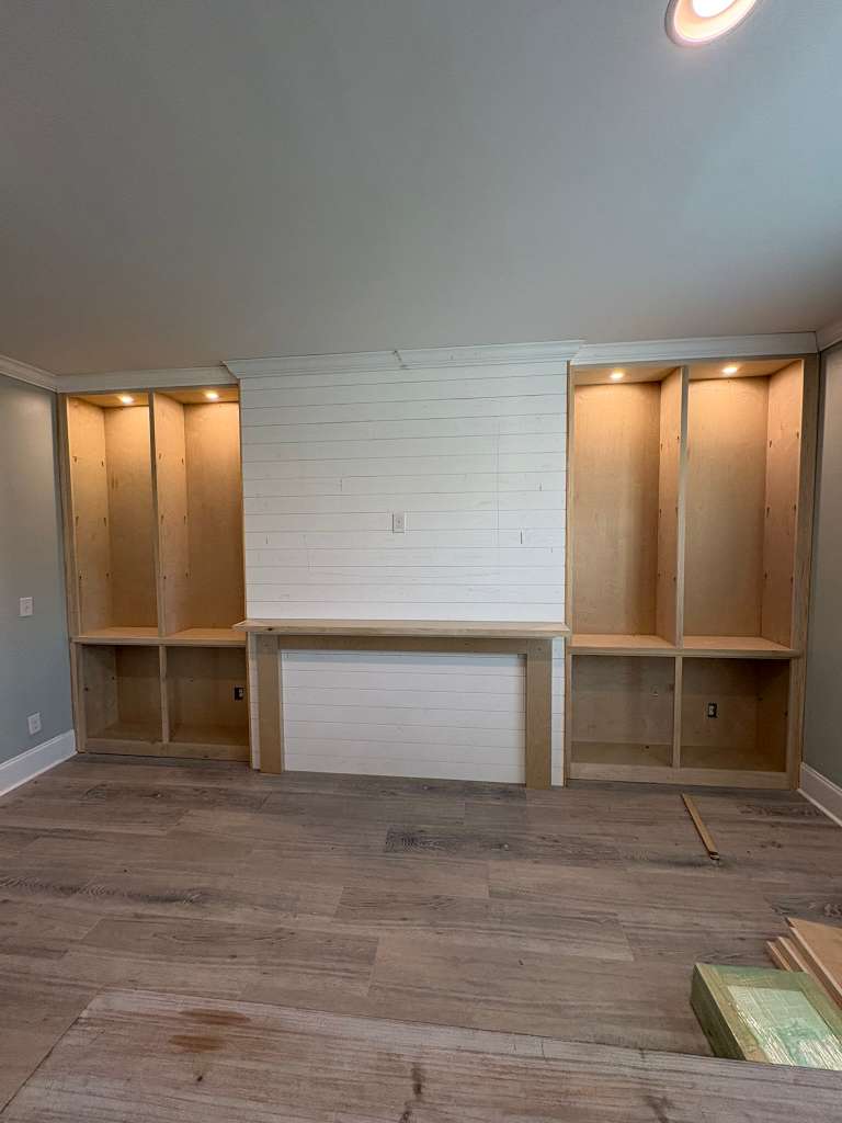 Custom floor-to-ceiling cabinet installation in progress, Conway SC